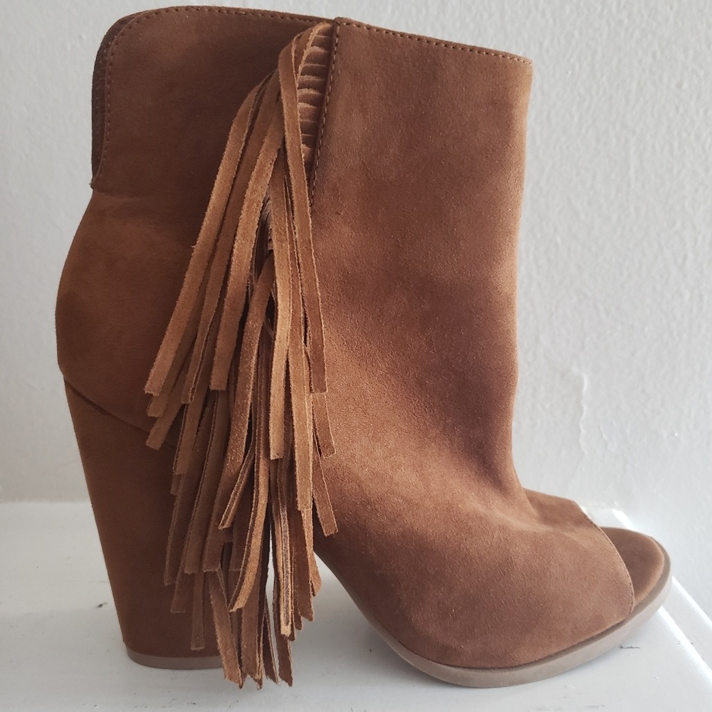 Dolce Vita Suede Fringe Peep Toe Booties 7.5